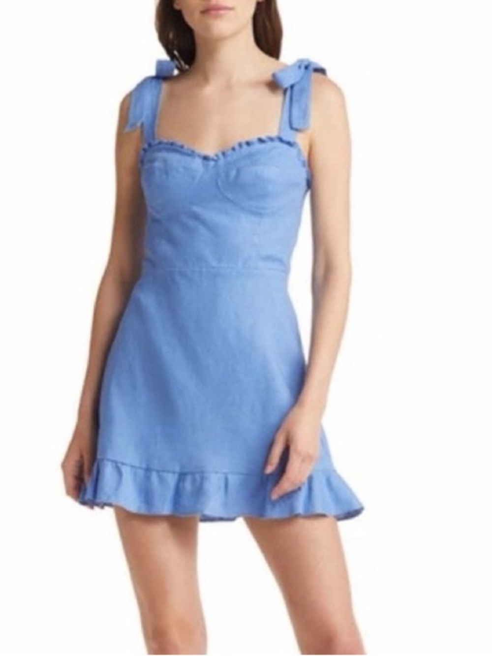 Reformation Desiree Ruffle-Trimmed Linen Mini Dress - Size 6